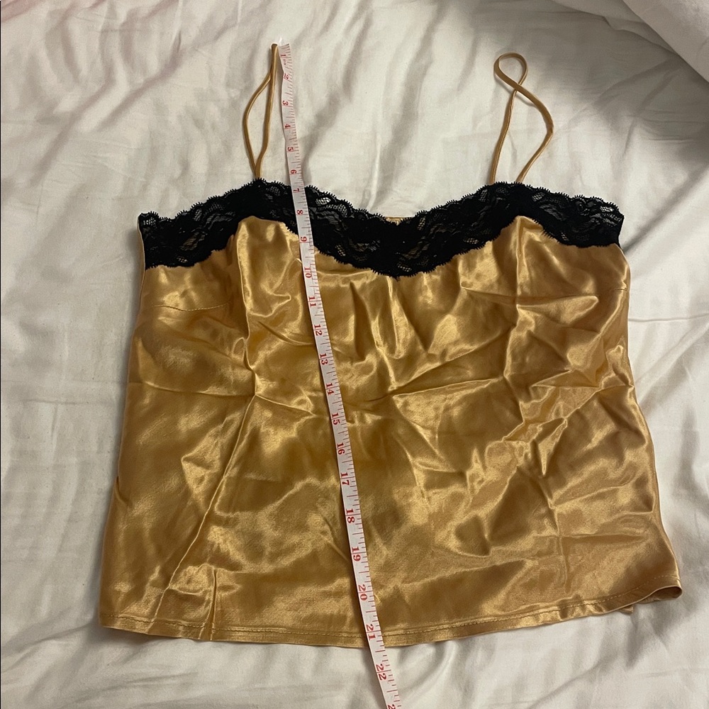 VTG Y2K Glamorous Gold Cami with Black Lace Trim - Picture 5 of 5